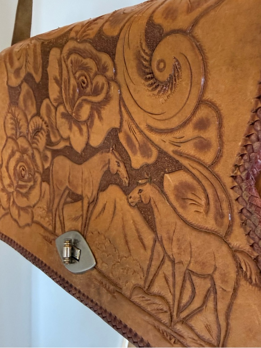 Vintage Tooled Leather Saddle Bag Western Luxe Cabo Cowgirl 70s - Picture 10 of 11